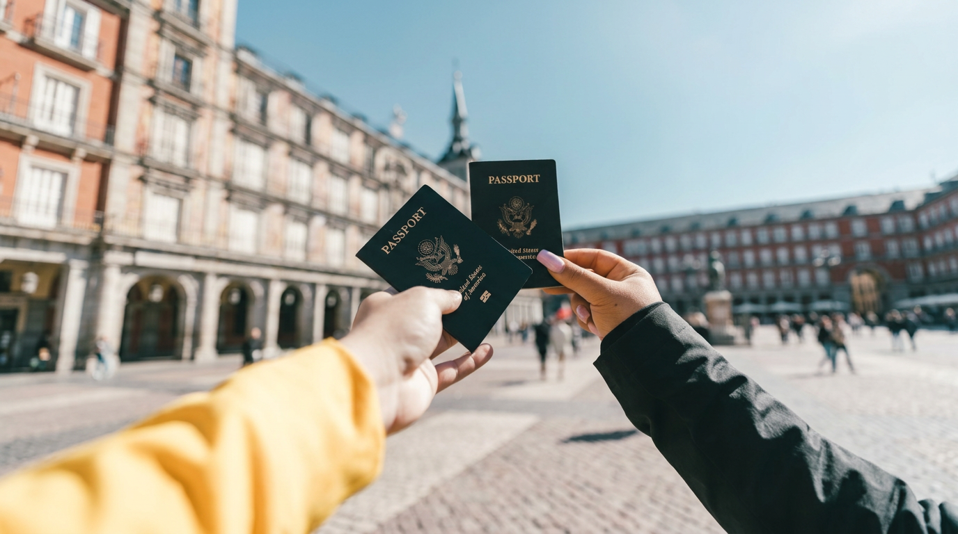 Pasaportes en mano durante un trámite migratorio